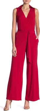 Nina Leonard Solid Tie Waist Jumpsuit