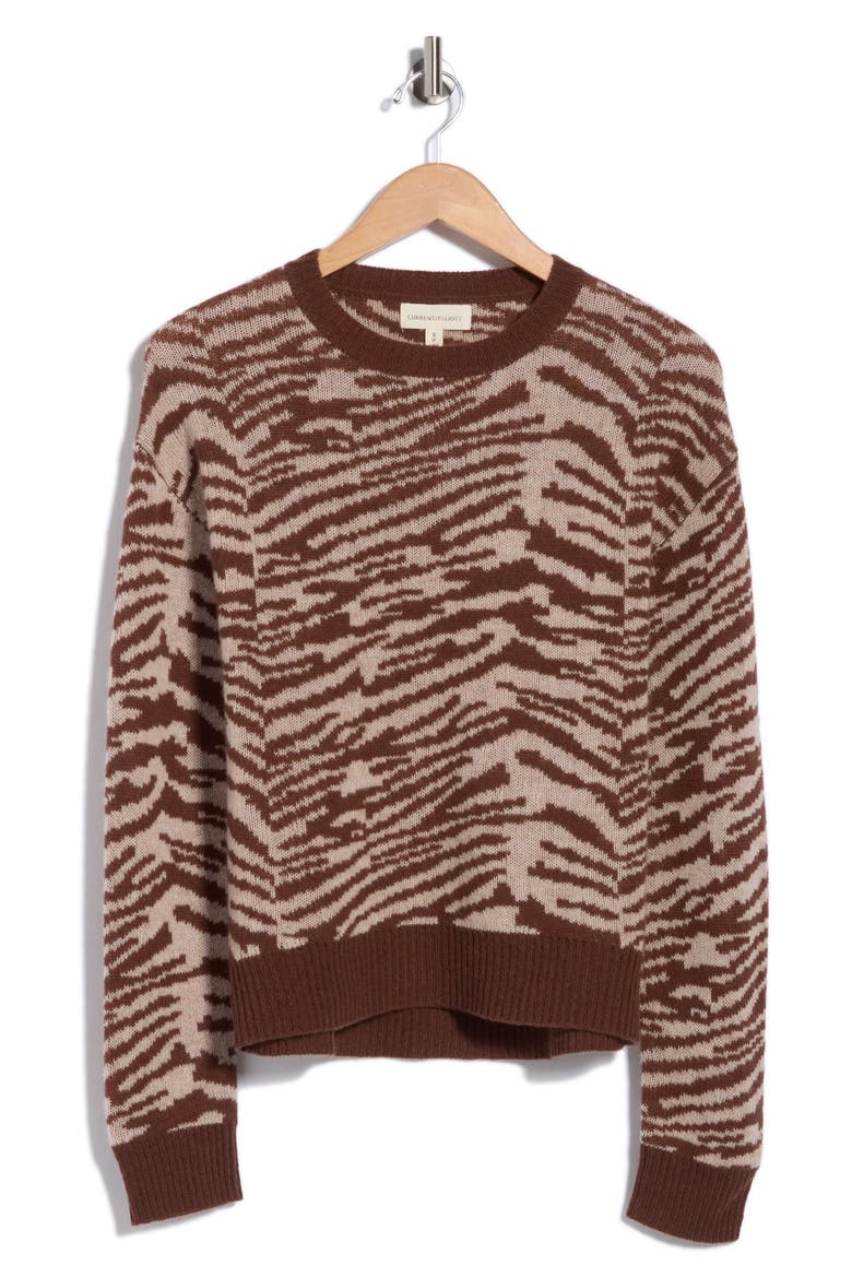 Zebra Jacquard Crewneck Sweater, Alternate, color, ZEBRA NEUTRAL