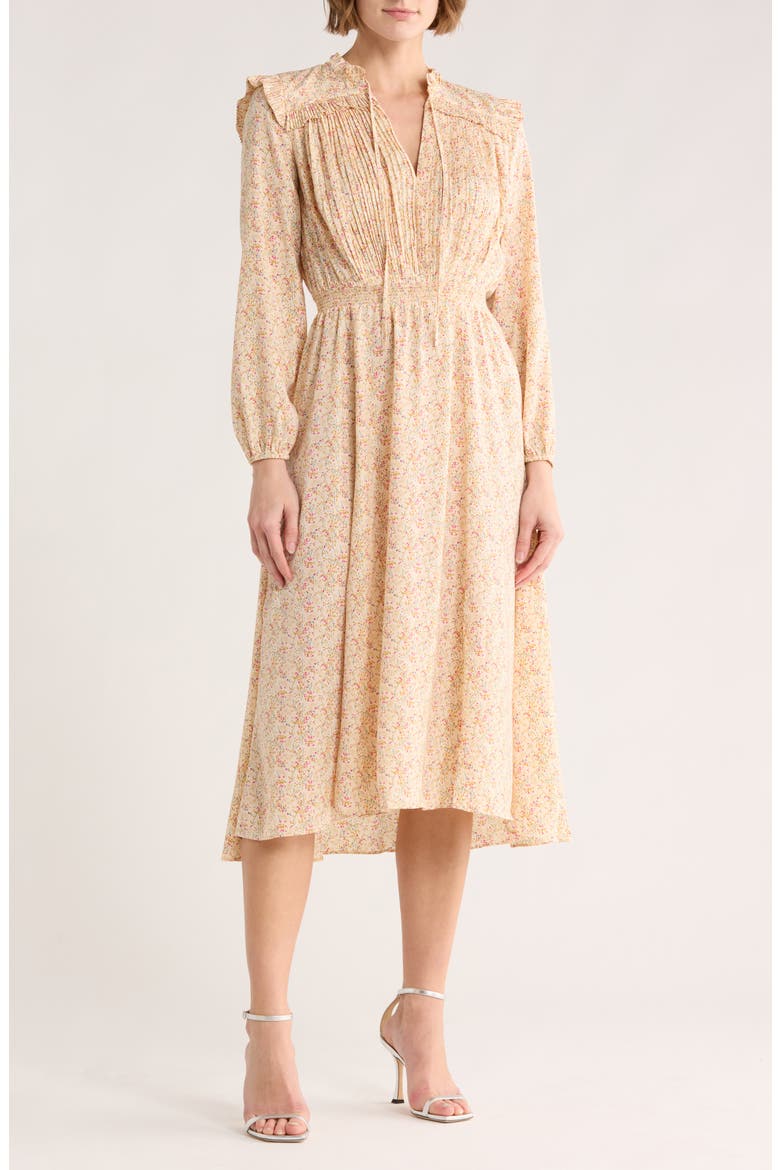 Ripletto Long Sleeve Midi Dress, Main, color, IMPRIME FLEURS ECRU/FUCHSIA
