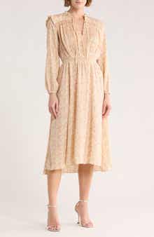 maje Ripletto Long Sleeve Midi Dress