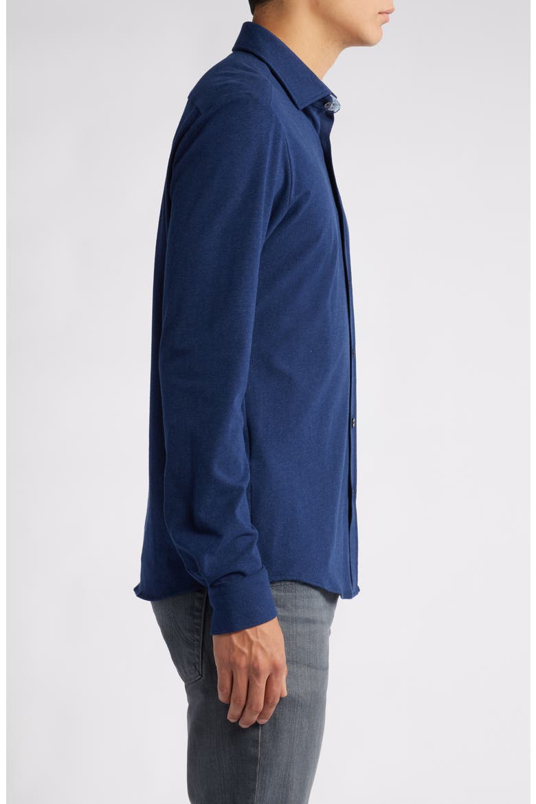 Roan Solid Stretch Cotton Button-Up Shirt, Alternate, color, DARK BLUE