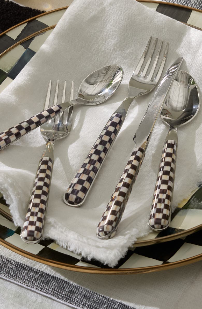 MACKENZIE CHILDS Courtly Check Bistro 5-Piece Place Setting, Alternate, color, Black