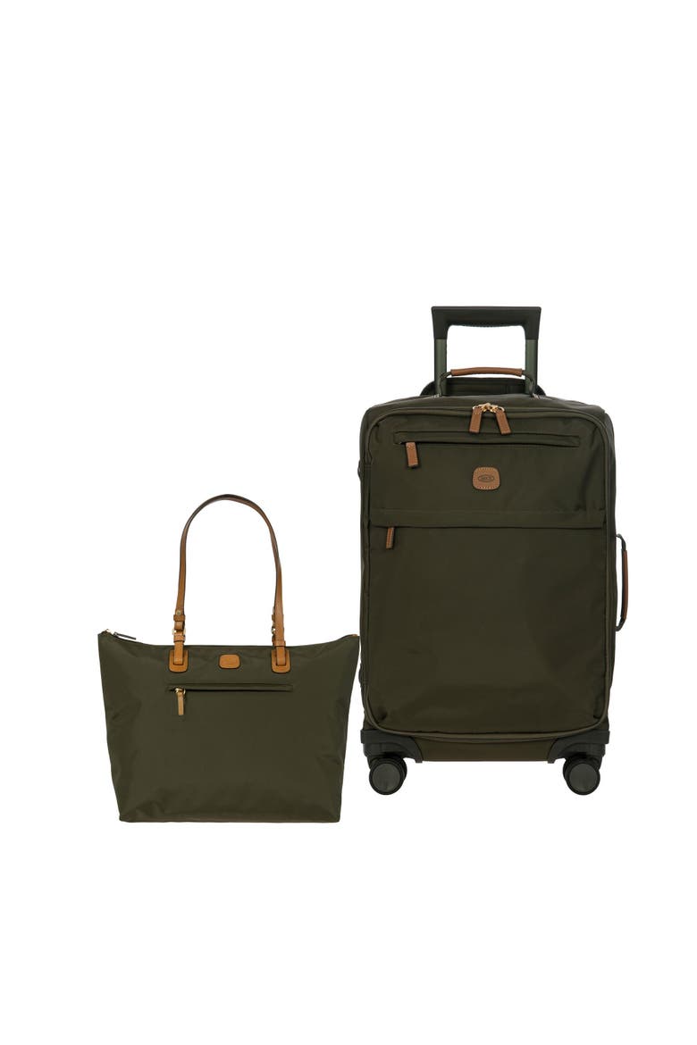 X Travel 21" Carry On Spinner & Large Sportina Tote Bag 2 Piece Luggage Set, Main, color, Olive