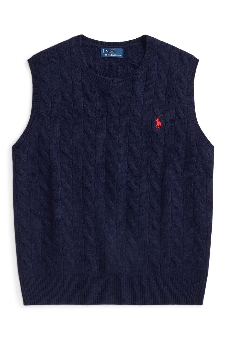 Wool & Cashmere Cable Vest, Alternate, color, HUNTER NAVY