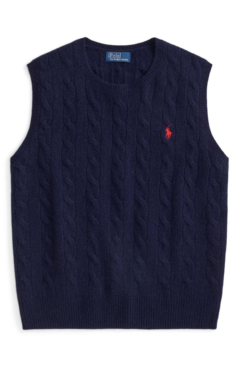 Polo Ralph Lauren Wool & Cashmere Cable Vest, Alternate, color, Hunter Navy