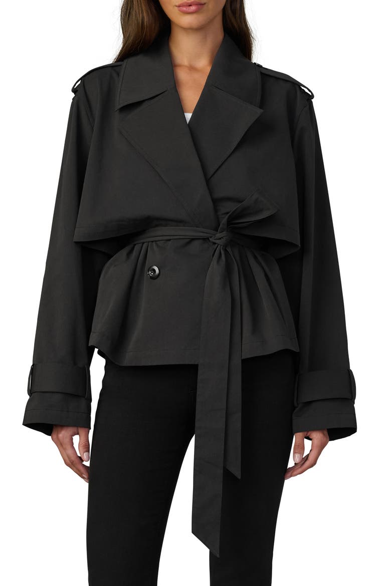 The Liz Cropped Trench Coat, Main, color, BLACK