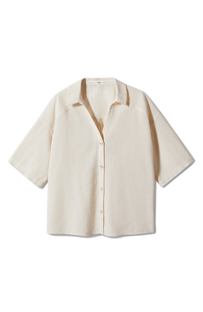 MANGO Short Sleeve Cotton & Linen Button-Up Shirt, Alternate, color,