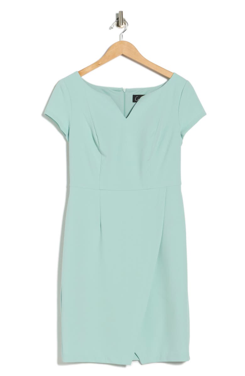 Connected Apparel Notched Neck Crepe Sheath Dress, Alternate, color, Seafoam