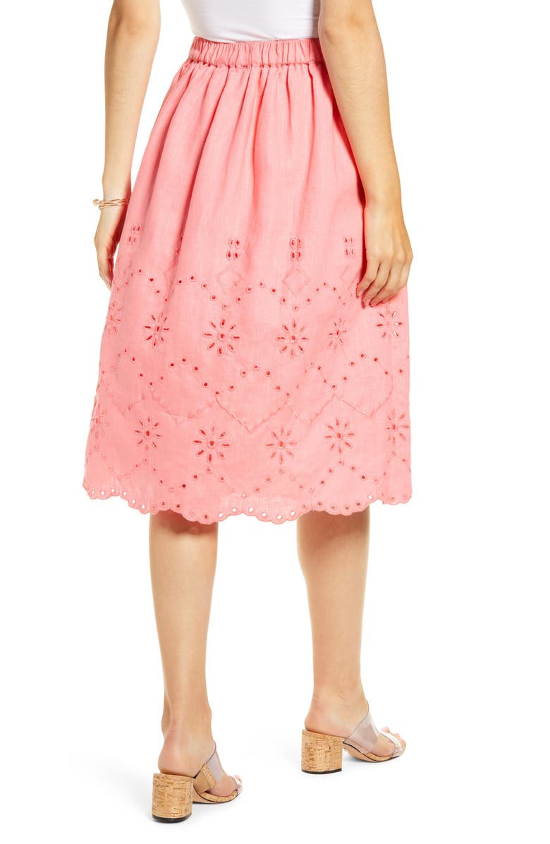 Rachel Parcell Eyelet Linen A-Line Skirt, Alternate, color, 