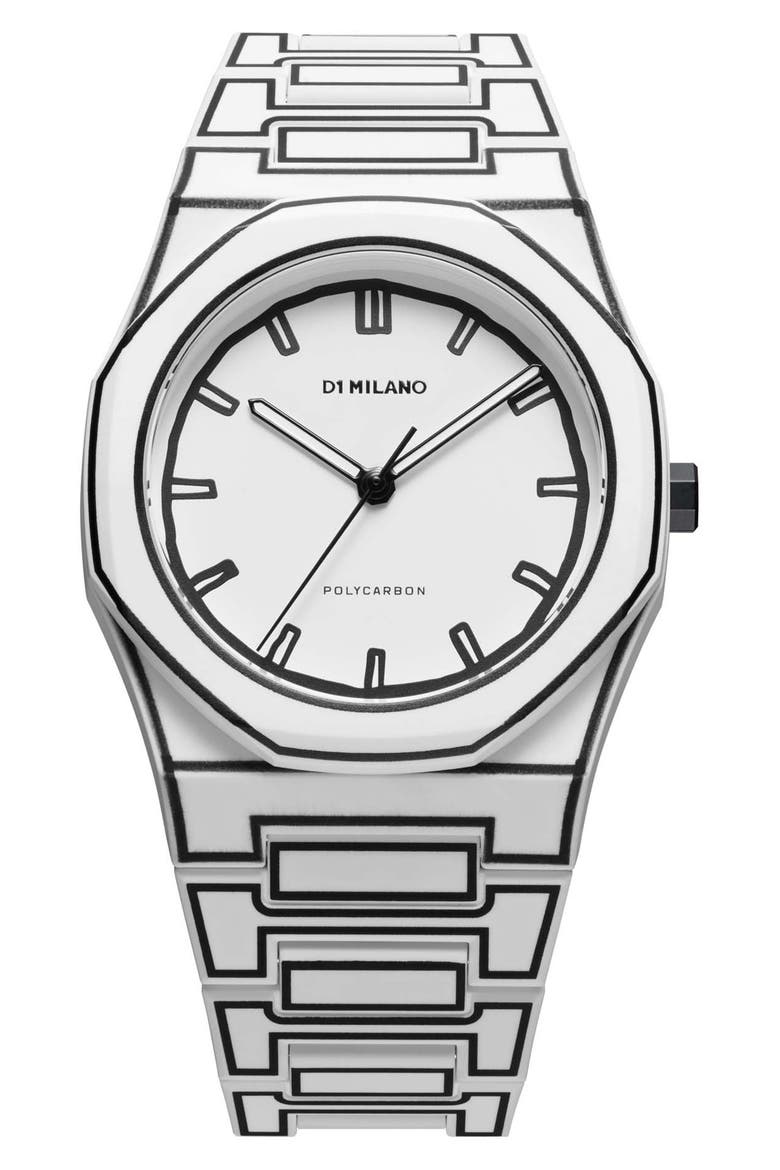 Sketch Polycarbon Bracelet Watch, 40.5mm, Main, color, WHITE