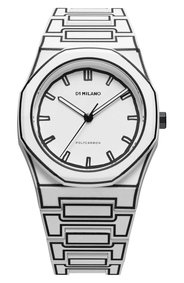 D1 Milano Sketch Polycarbon Bracelet Watch, 40.5mm, Main, color, White