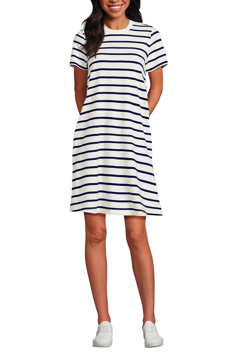 Cotton Jersey Crew Neck T Shirt Dress, Alternate, color, Ivory/Deep Sea Spaced Stripe