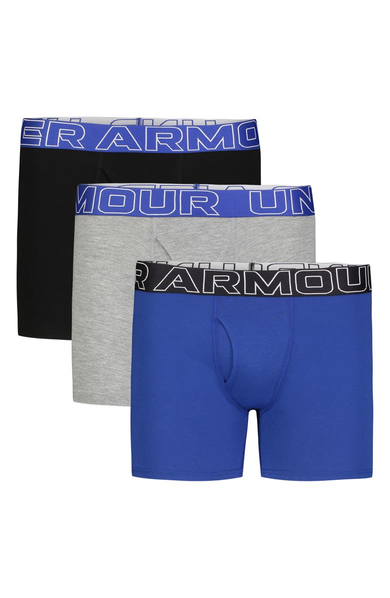 Under Armour Kids' Assorted 3-Pack Performance Cotton Boxer Briefs, Main, color, Royal