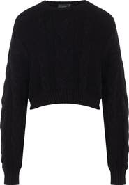 Unclear Braided Knit Long Sleeve Ribbed Trim Sweater