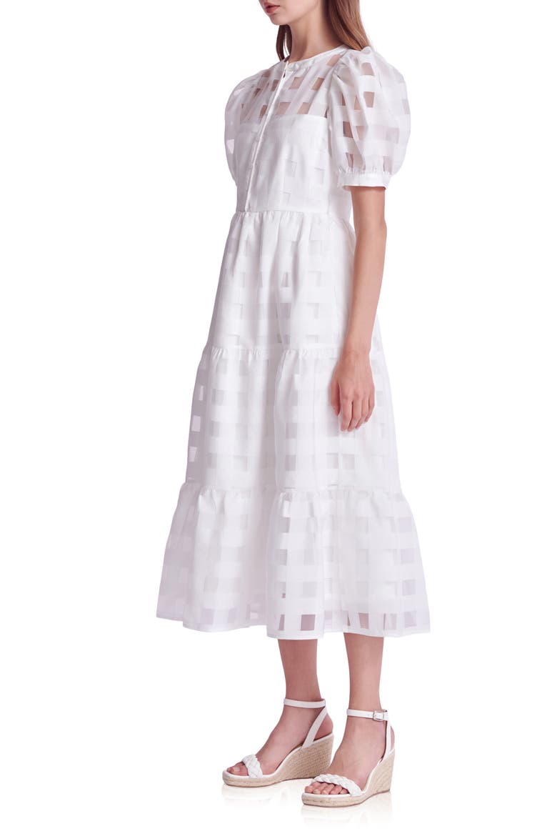 Check Puff Sleeve Belted Shirtdress, Alternate, color, WHITE