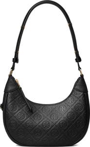 Tory Burch T Monogram Pebble Leather Crescent Shoulder Bag