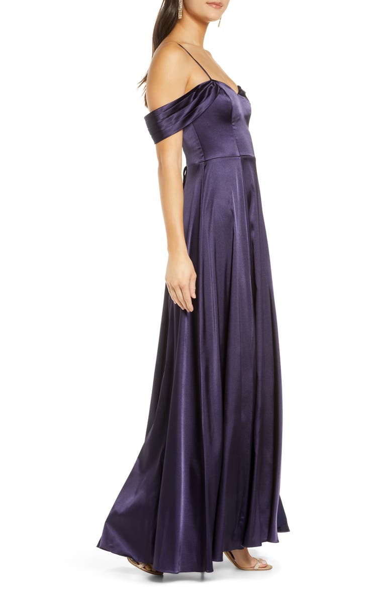 Sequin Hearts Cold Shoulder Satin Evening Gown, Alternate, color, 