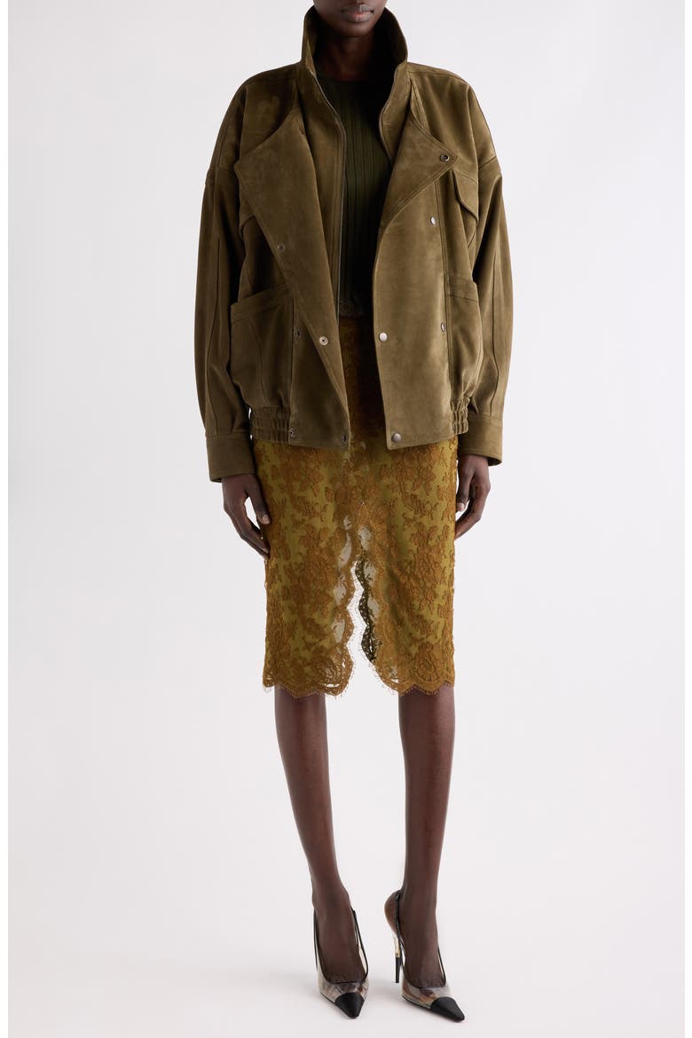 Double Collar Leather Jacket, Alternate, color, VERT ALGUE