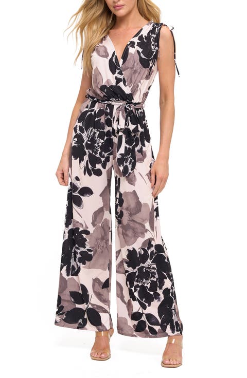 Croc Embossed Tie Waist Wide Leg Jumpsuit