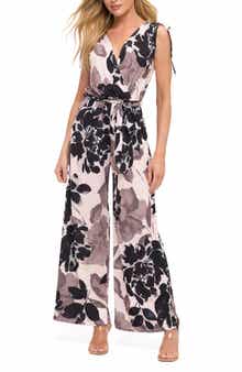 O.L. Croc Embossed Tie Waist Wide Leg Jumpsuit