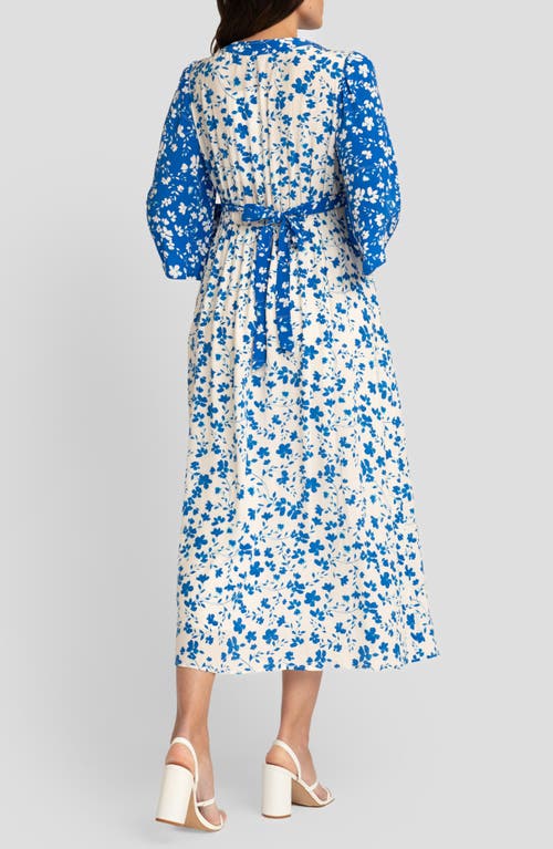 Shop Seraphine Floral Maternity/nursing Midi Dress In Blue/white