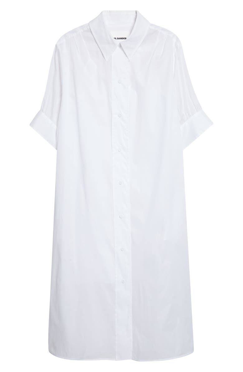 Jil Sander Boxy Puff Sleeve Cotton Poplin Shirtdress, Alternate, color, Optic White