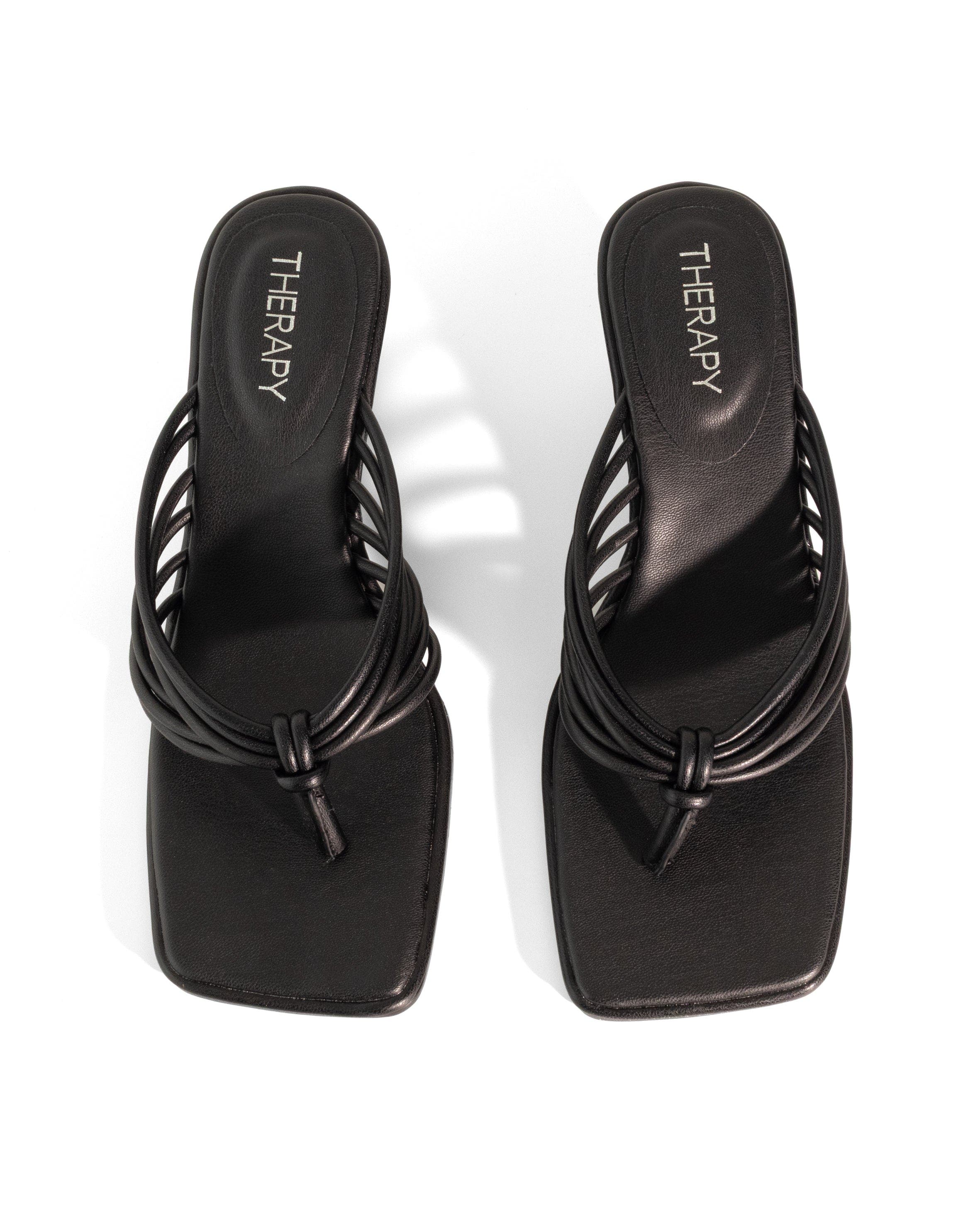 LEVEN Square Toe Thong Wedge Sandal, Alternate, color, Black Pu