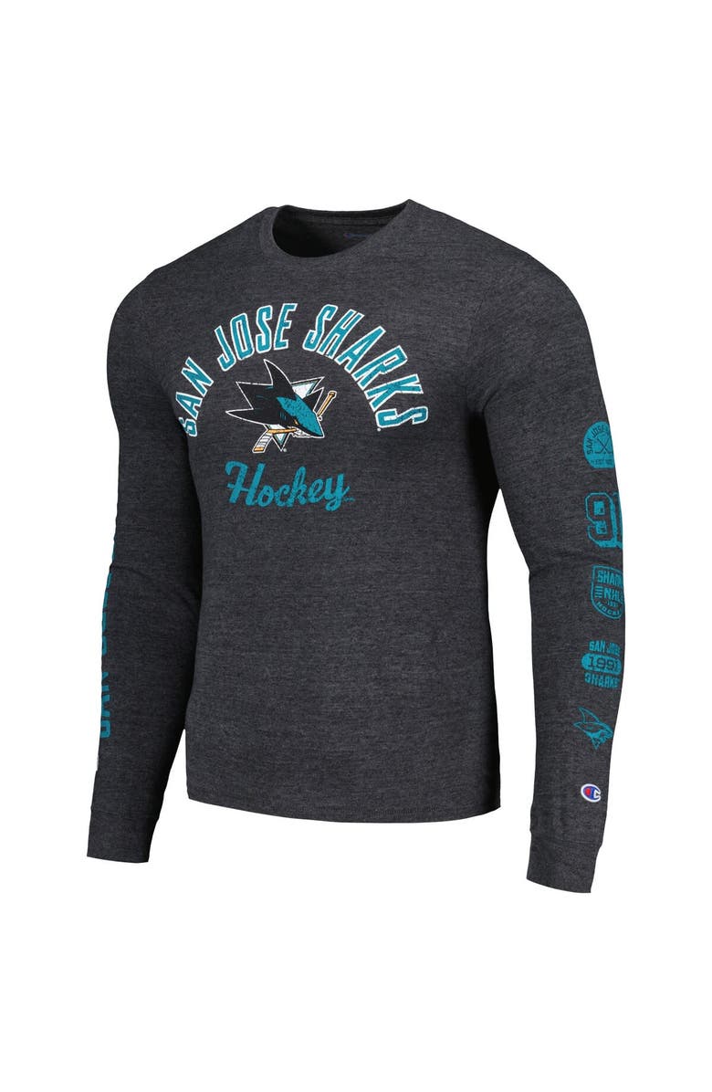 Champion Men's Champion Heather Black San Jose Sharks Multi-Logo Tri-Blend Long Sleeve T-Shirt, Alternate, color, Heather Royal