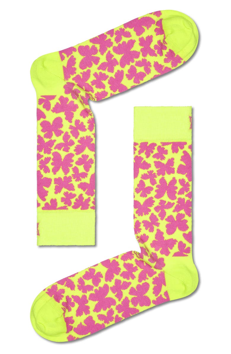 Happy Socks Butterfly Assorted 2-Pack Crew Socks Gift Box, Alternate, color, Yellow