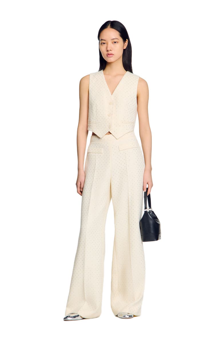 SANDRO Tweed rhinestone-covered trousers, Alternate, color, 