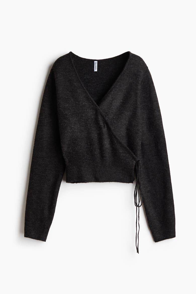 Wrap Cardigan, Alternate, color, Dark gray melange