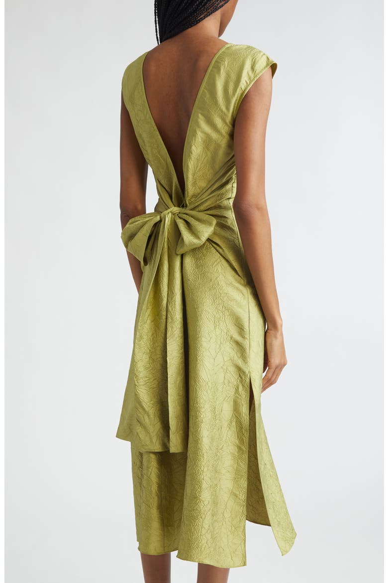 Bow Crinkled Silk Midi Dress, Alternate, color, PISTACHIO