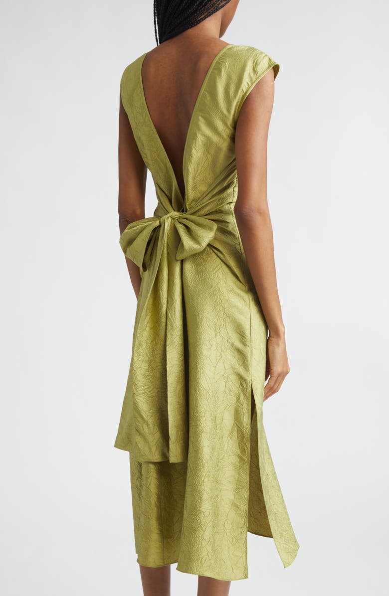 Christopher John Rogers Bow Crinkled Silk Midi Dress, Alternate, color, Pistachio