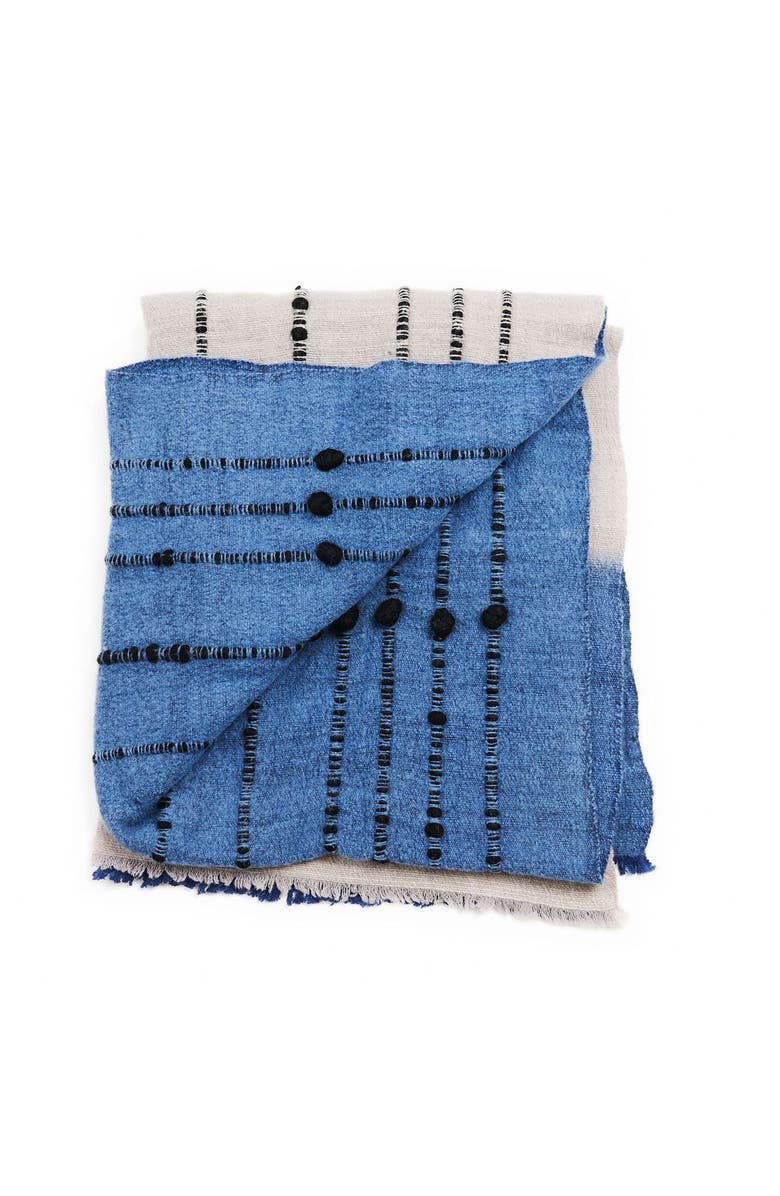 Studio Variously Mari Serene Blue Gray Calming Hues Hand Woven Hand Knotted Textured Merino Throw, Main, color, Blue/Gray