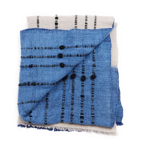 Mari Serene Blue Gray Calming Hues Hand Woven Hand Knotted Textured Merino Throw