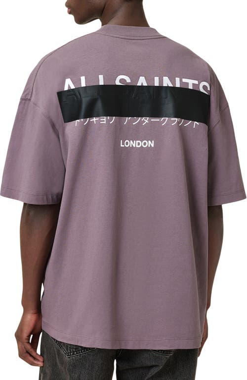 Allsaints Redact Oversized Embroidered Logo T-shirt In Puce Purple