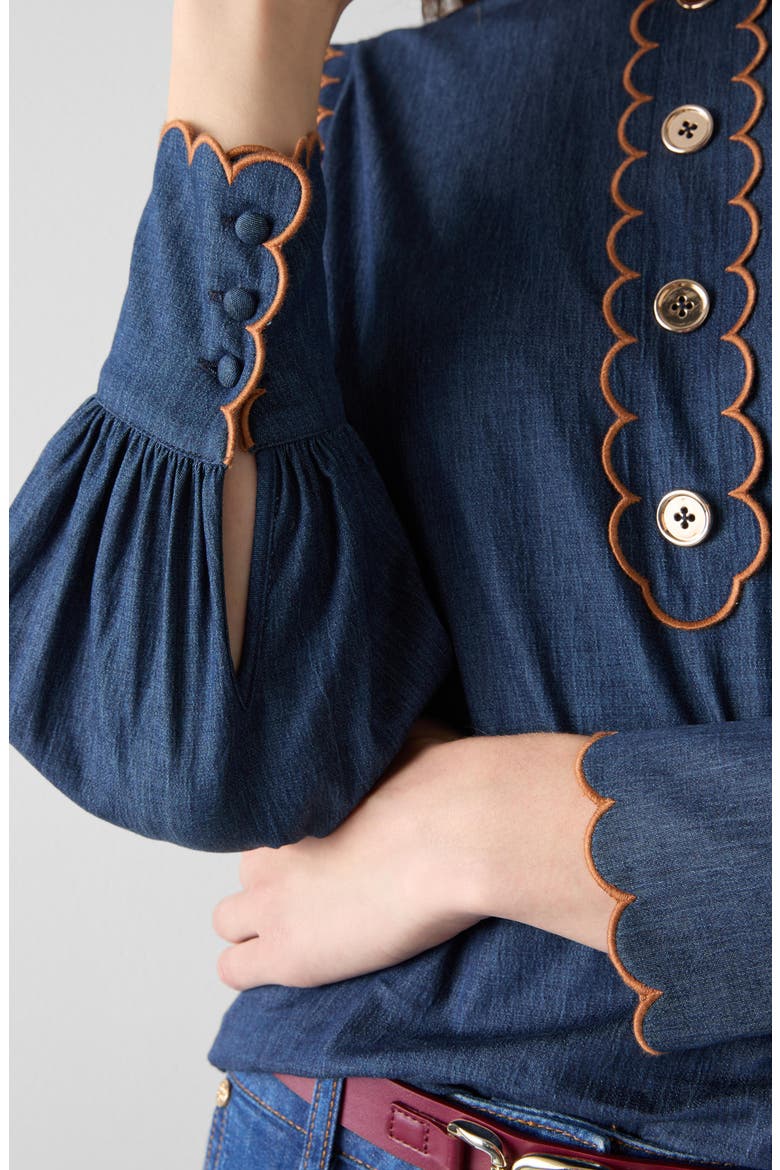Jenny Scallop Denim Top, Alternate, color, INDIGO