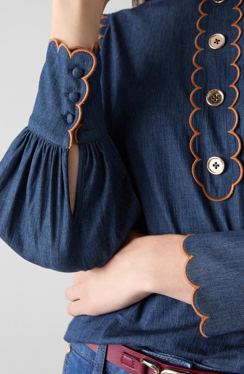 LK Bennett Jenny Scallop Denim Top, Alternate, color, Indigo