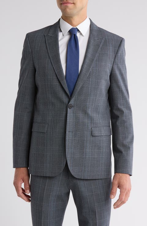 Arti Dark Blue Plaid Peak Lapel Sport Coat (Short & Regular)