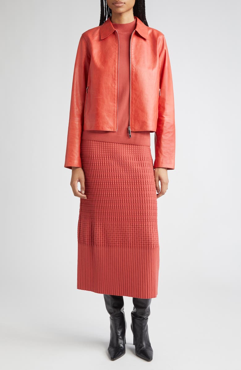 Lafayette 148 New York Mixed Rib Pull-On Knit Skirt, Alternate, color, Red Brick