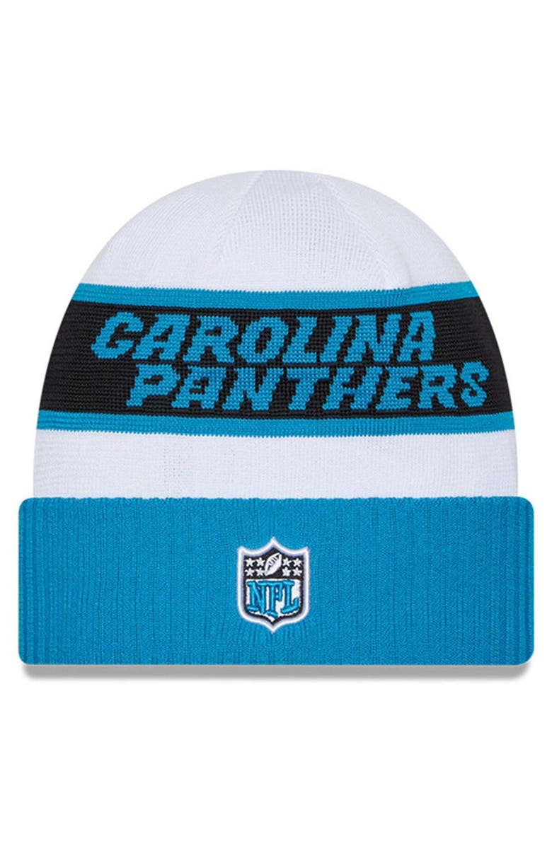 New Era Men's New Era  White/Blue Carolina Panthers 2023 Sideline Tech Cuffed Knit Hat, Alternate, color, 