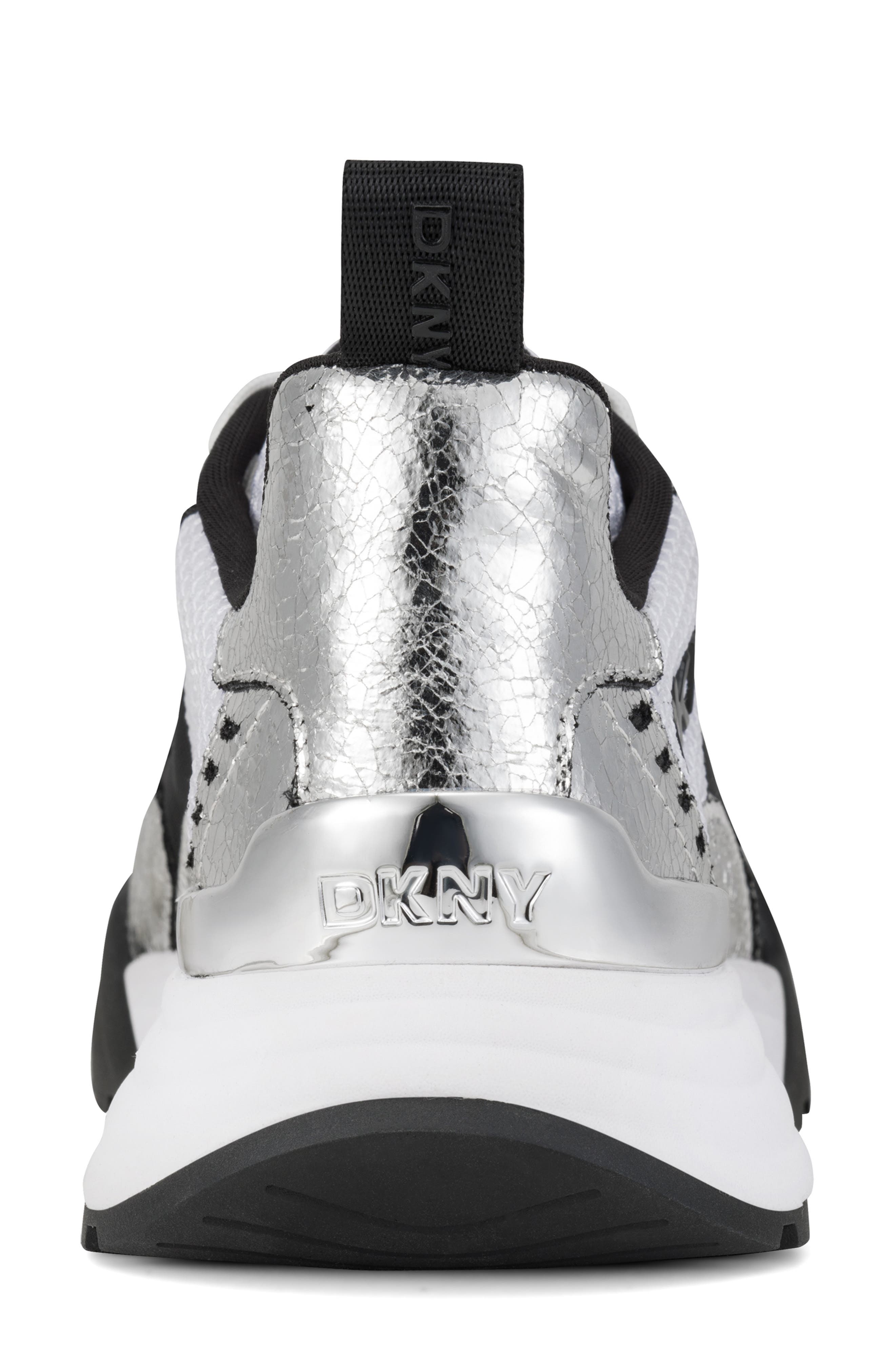 DKNY Zanira Mixed Media Sneaker, Alternate, color, Nickel/ Black