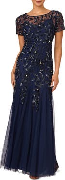 Adrianna Papell Floral Embroidered Beaded Trumpet Gown