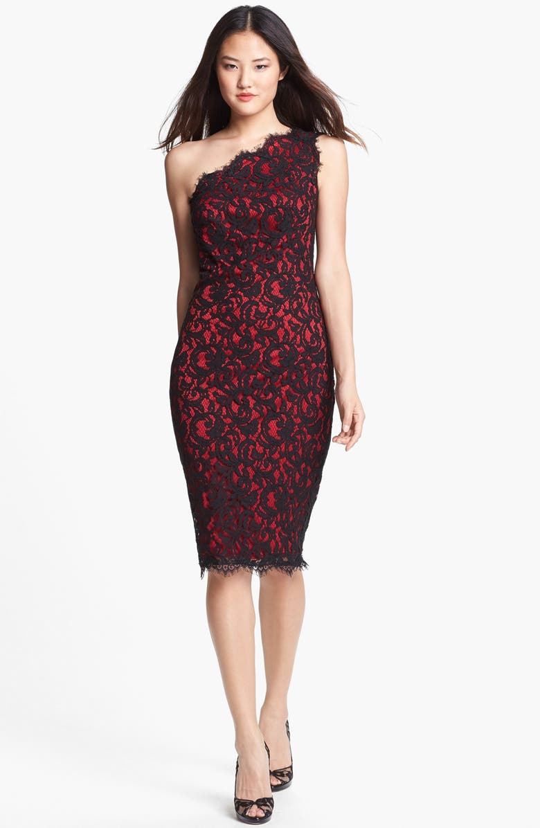Tadashi Shoji One-Shoulder Lace Sheath Dress, Alternate, color,