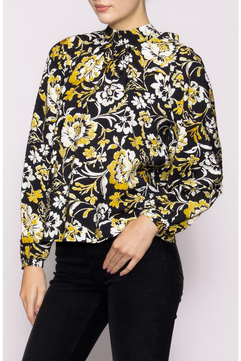 Floral Mock Neck Long Sleeve Top, Alternate, color, BLACK MULTI
