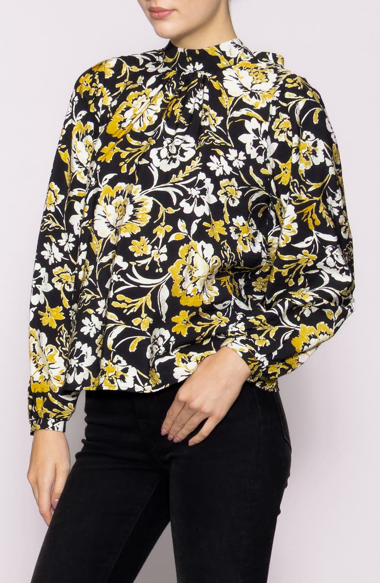 MELLODAY Floral Mock Neck Long Sleeve Top, Alternate, color, Black Multi