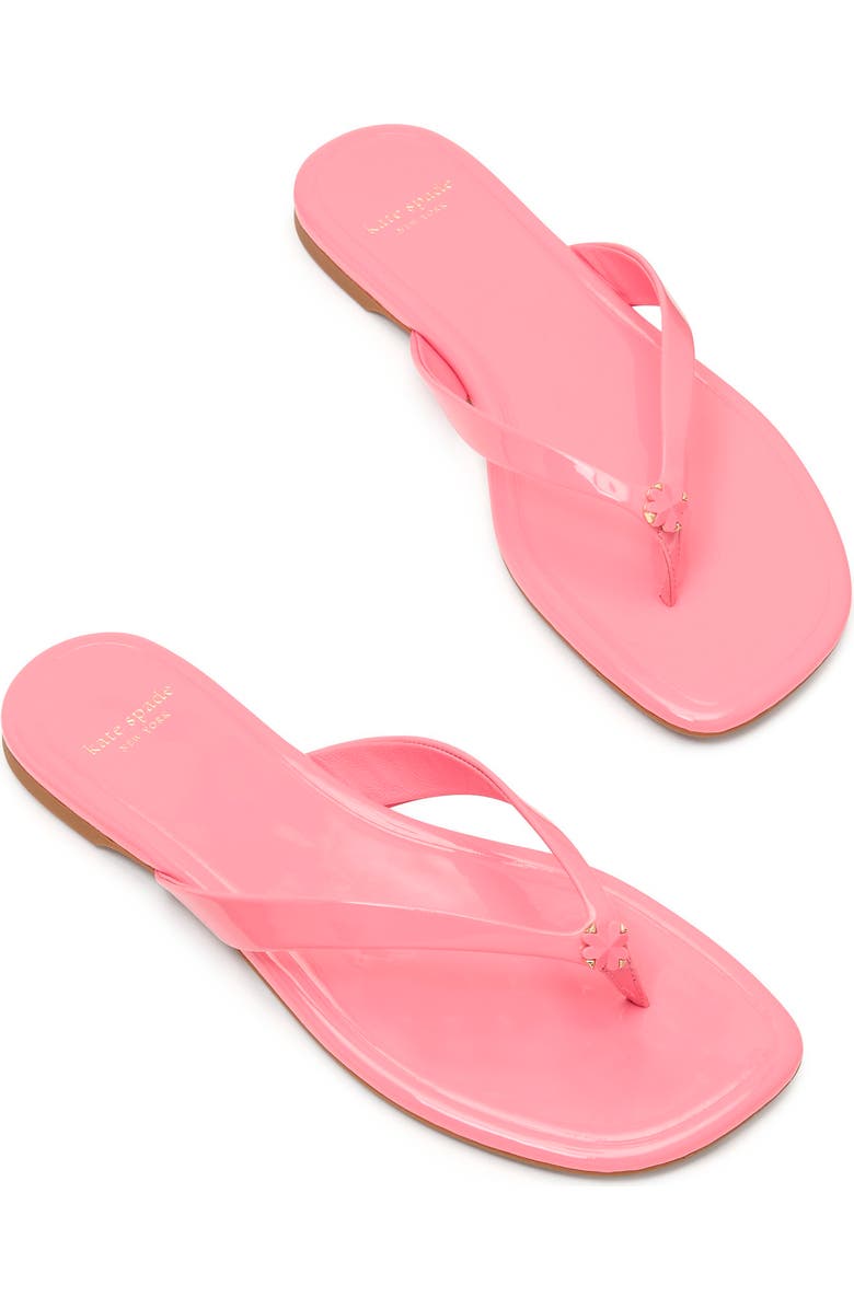 Kate Spade New York spade flower patent leather flip flop, Alternate, color, Ruby Citrus