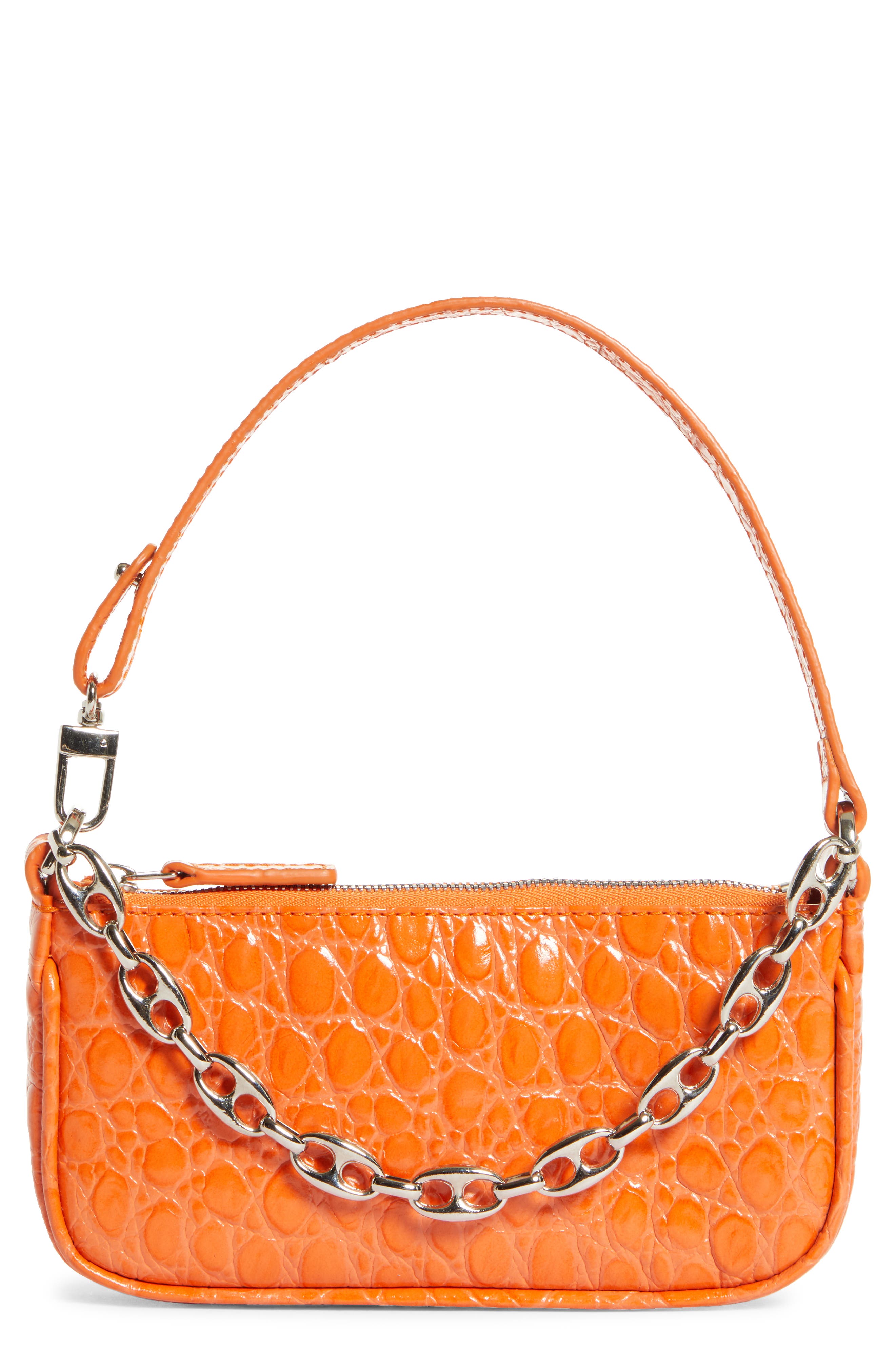 By Far Mini Rachel Croc Embossed Leather Bag, Main, color, 