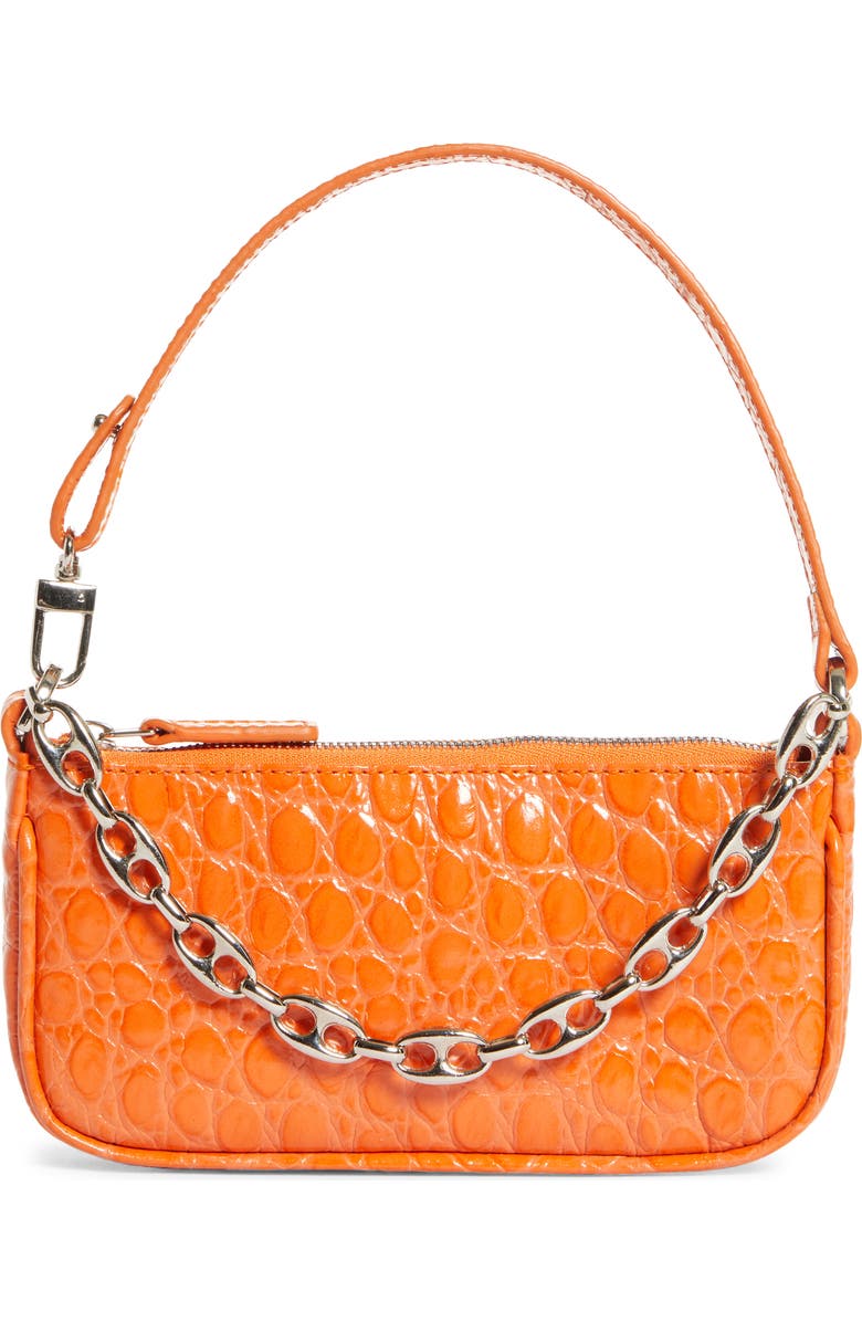 By Far Mini Rachel Croc Embossed Leather Bag, Main, color,