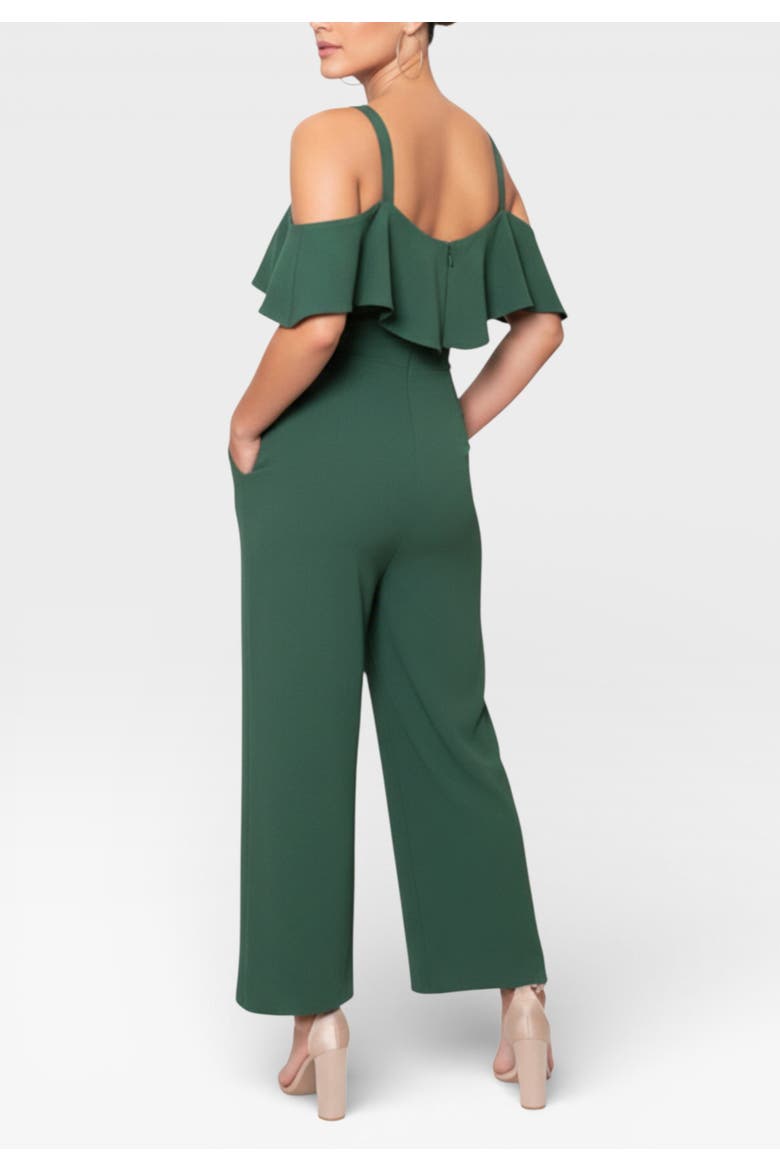 Marcella Off the Shoulder Ruffle Jumpsuit, Alternate, color, Spruce